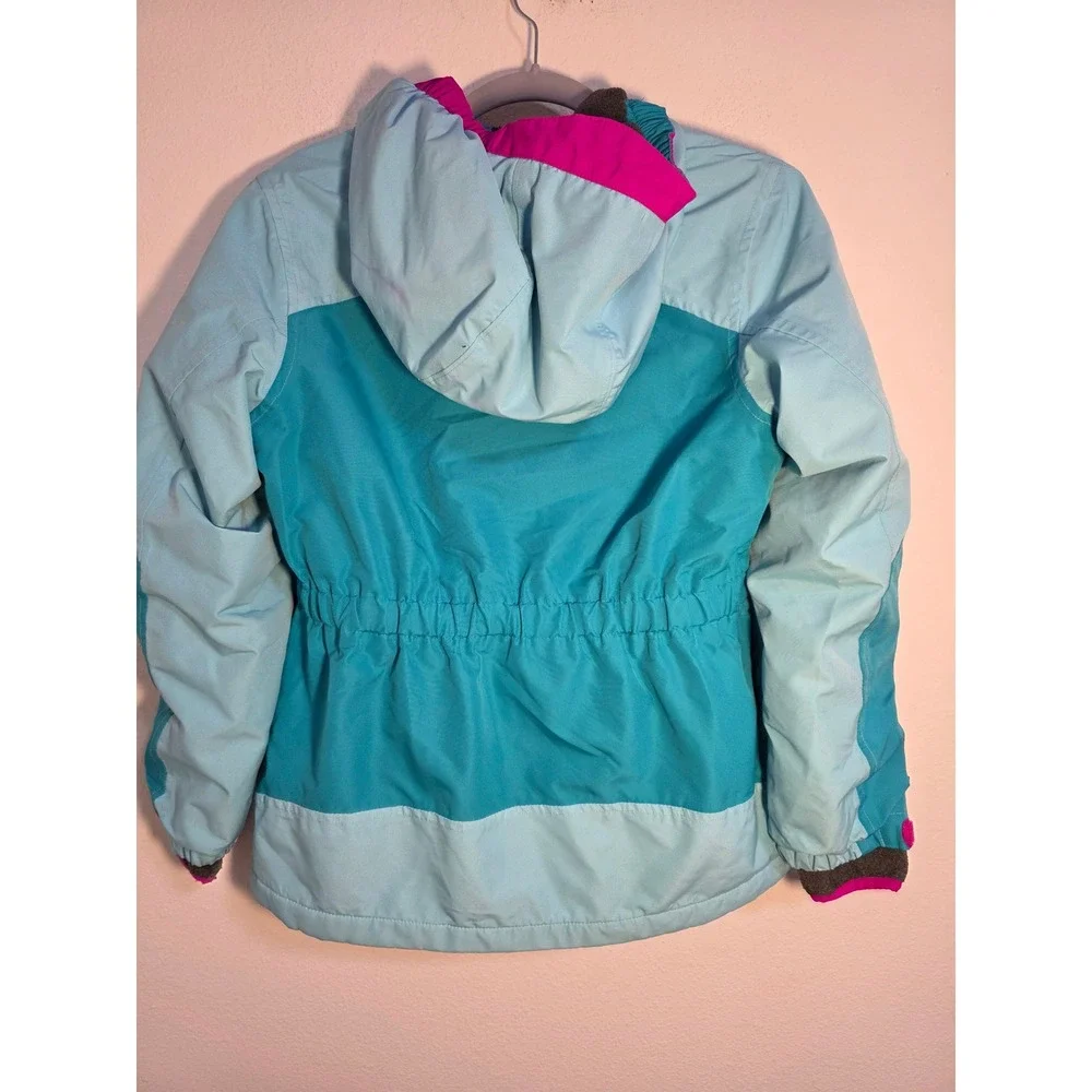Lands End Kids Girls Teal Pink Colorblock‎ Hooded Winter Ski Jacket Size M 10-12